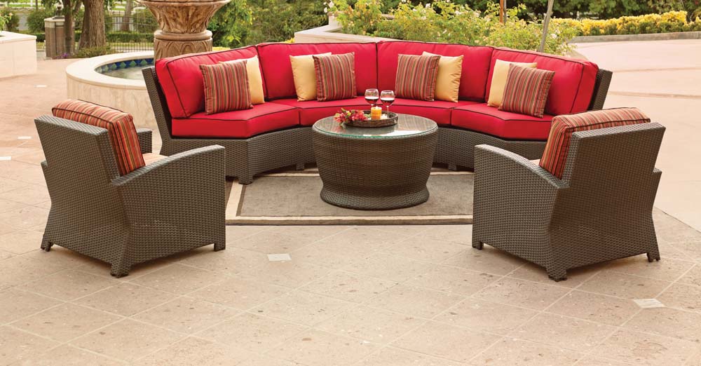 Bonita Collection - Curved Sectional With Club Chairs and 34" Round coffee table