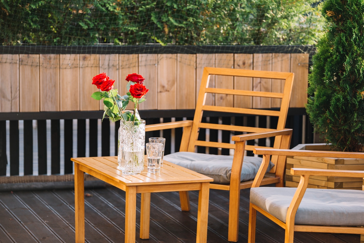 Teak-style outdoor patio furniture for material comparison