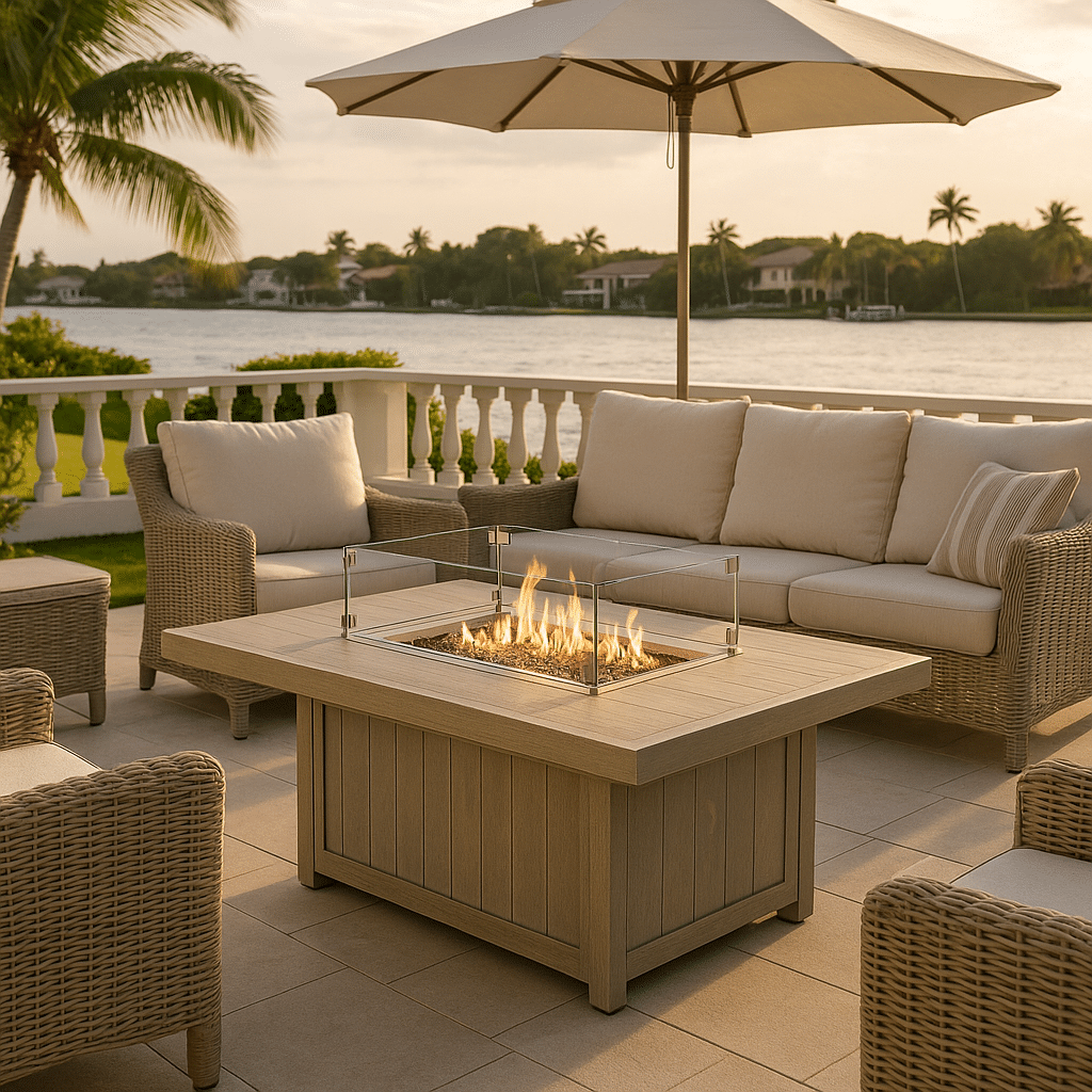 Fire Table Wind Guards for a late summer guest-ready South Florida patio