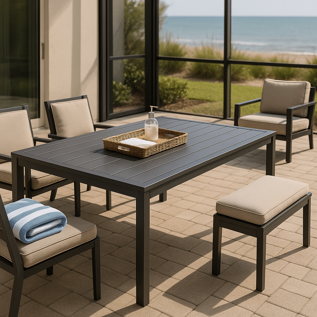 Powder Coated Aluminum Table Care for a late summer guest-ready South Florida patio