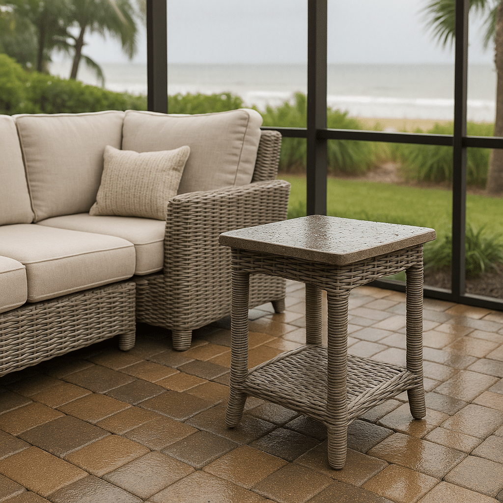 Outdoor End Tables for a rainy season covered South Florida patio