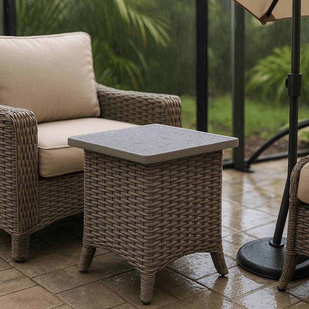 Outdoor End Tables for a rainy season covered South Florida patio