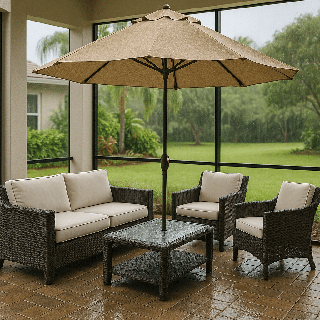 Umbrella Fabric Choices for a rainy season covered South Florida patio